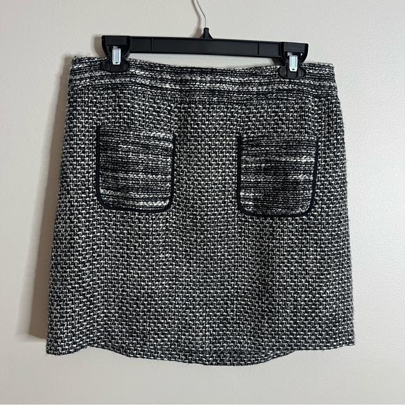Loft Size 10P Tweed Mod Black White Straight Skirt JJ16 - Picture 1 of 6